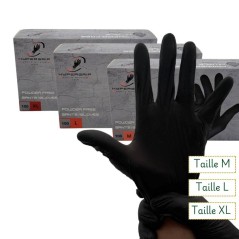 Gant nitrile noir non poudrés - Plusieurs tailles disponibles