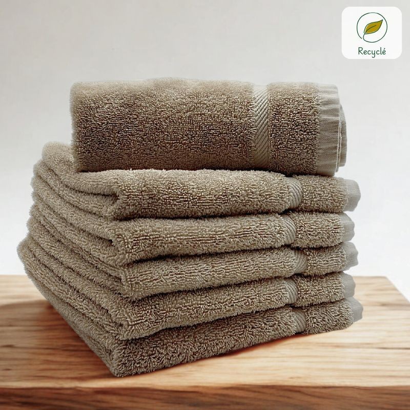 Serviettes en éponge beige taupe recyclées – 35x35 cm lot de 10 essuie mains – Économie circulaire