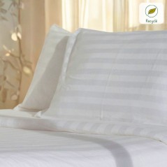 Taie d'oreiller recyclée rayure satinée Hôtel - Lot de 10