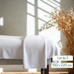 Drap de Table de massage / maxi serviette eponge - 150 x 220 blanc coton - Lot de 2