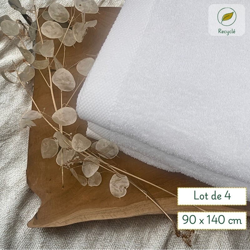 Serviette eponge recyclée - drap de bain idéal gite, air bnb, institut - 90x140  - lot de 4