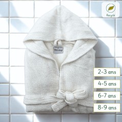 Peignoir enfant 100% coton revalorisé avec capuche, éthique et confortable, pour hôtels et spas.