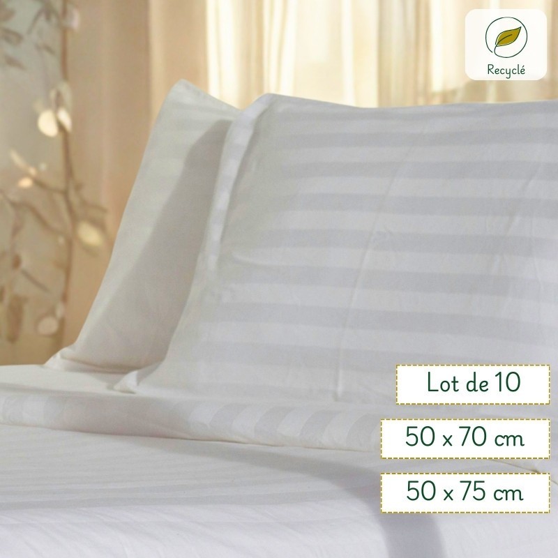 Taie d'oreiller recyclé à rayure satinée. Qualité hôtel