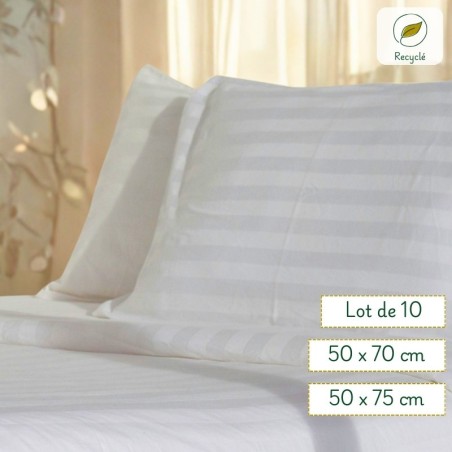 Taie d'oreiller recyclé à rayure satinée. Qualité hôtel
