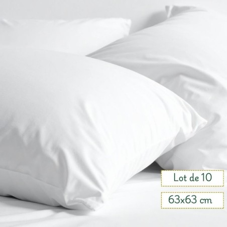 Taies d’Oreiller Carrées 63x63 cm – 80% Coton 20% Polyester, Blanc – Hôtels, Gîtes & Airbnb - Lot de 10