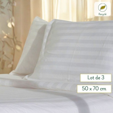 Taie d'oreiller recyclée 50x 70 cm rayure satinée Hôtel - Lot de 3