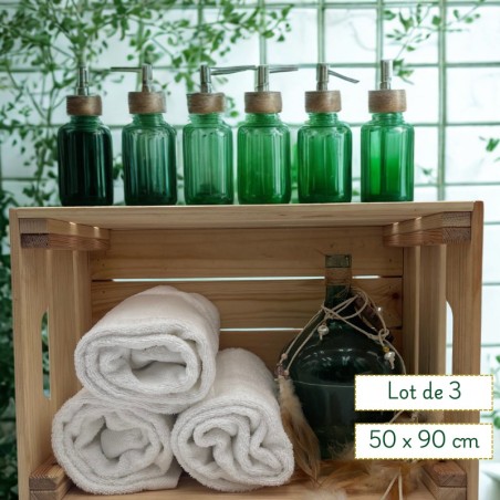 Serviette de toilette coton 50x90 blanche pour Gîte, Airbnb, conciergerie - lot de 3