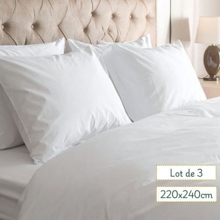 Housses de couette blanches polycoton recyclée lit double (140) 220x240 - lot de 3