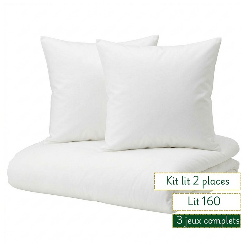 Kit lit double 160 cm – Kit complet ( 3 jeux)  pour gîtes, conciergeries et Airbnb