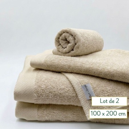 Drap de bain coton - Serviette spa sortie de douche 100x200 - Lot de 2