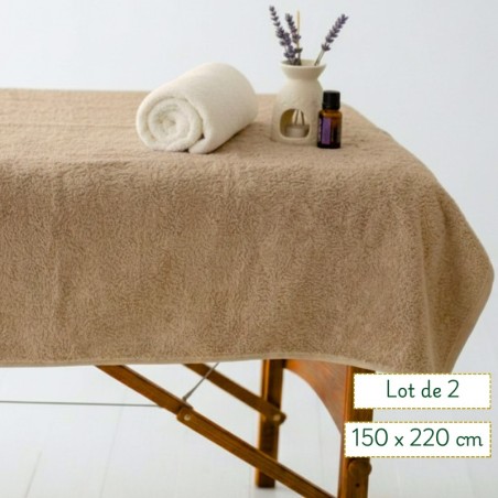 Drap de Table de massage  / maxi serviette eponge - 150 x 220 blanc coton - Lot de 2