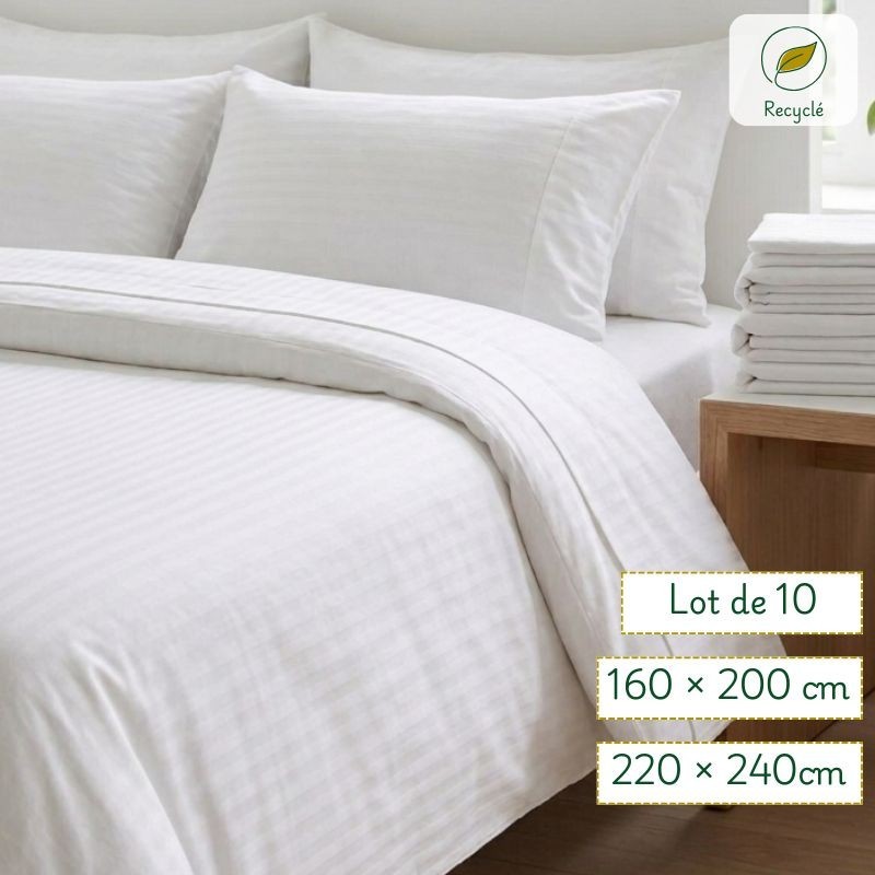 Housses de couette polycoton bande satin Seconde vie - Lot de 10
