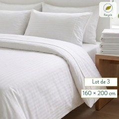housse de couette blanche bandes satin pour lit 2 places 160 , gite, hôtel, air bnb