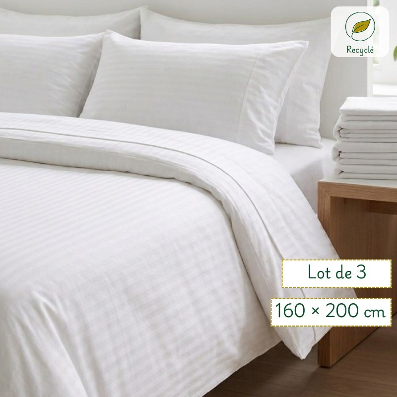 housse de couette blanche bandes satin pour lit 2 places 160 , gite, hôtel, air bnb