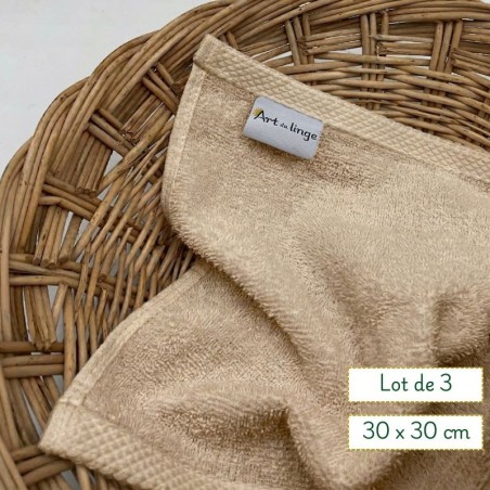 petite serviettes 30x30  beige - essuie mains pro  – Lot de 3