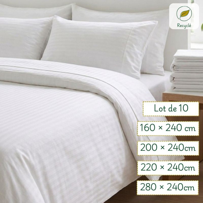 Housse de couette hôtel polycoton bande satin Seconde vie - Lot de 10 Housse de couette hôtel polycoton bande satin Seconde vie - Lot de 10