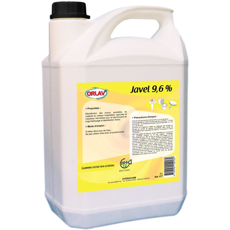 Eau de javel 9.6% CA - bidon de 5L Eau de javel 9.6% CA - bidon de 5L